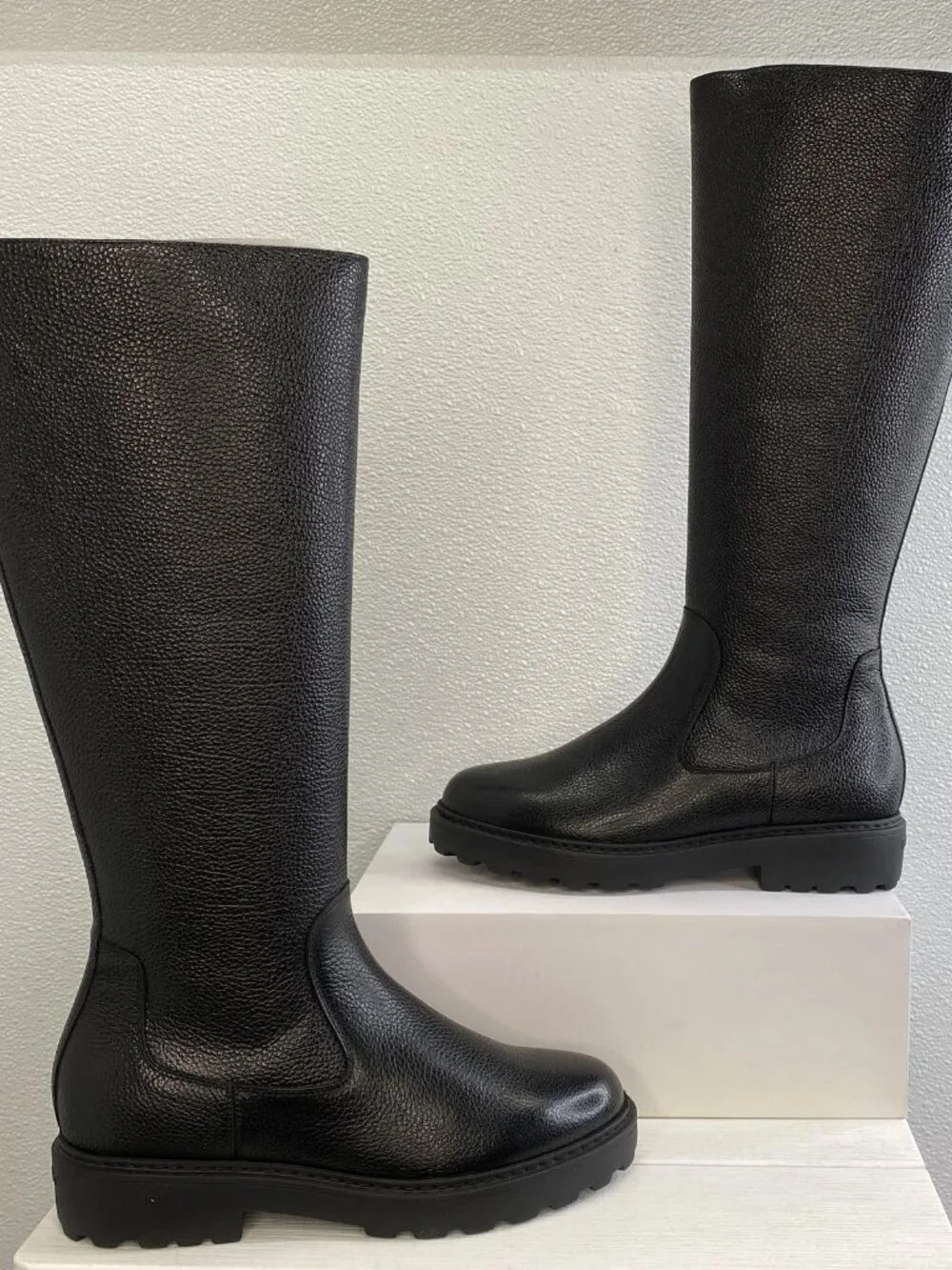 NEW Bally Goran Fur Gusto Riding Boots Women' Size 6.5 Black Grained Leather